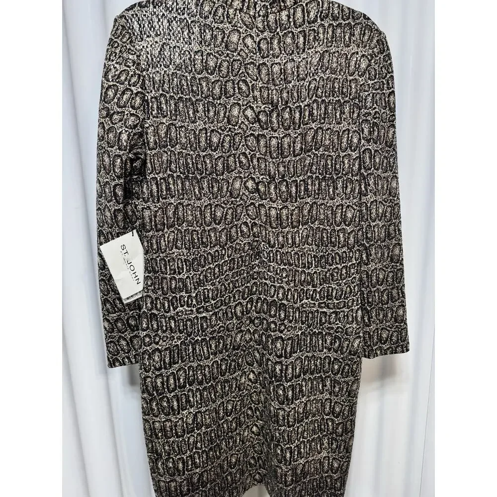 ST. JOHN Mahogany Brown Reptile Ombre Jacquard Knit Wool Blend Dress 6 NWT